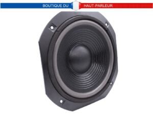 Haut-parleur Hi-Fi de remplacement 27,5 cm à châssis carré 60 watts 8 ohms 90 dB. Membrane en pulpe de cellulose pressée vernie. Suspensions mousse.