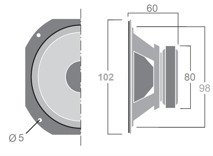 Haut-parleur médium large bande carré 10cm dimensions Haut-parleur médium large bande carré 10cm dimensions
